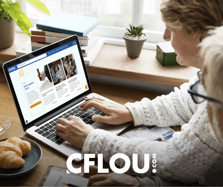 deux hommes assis avec un ordinateur en train de visiter le site web cflou.com